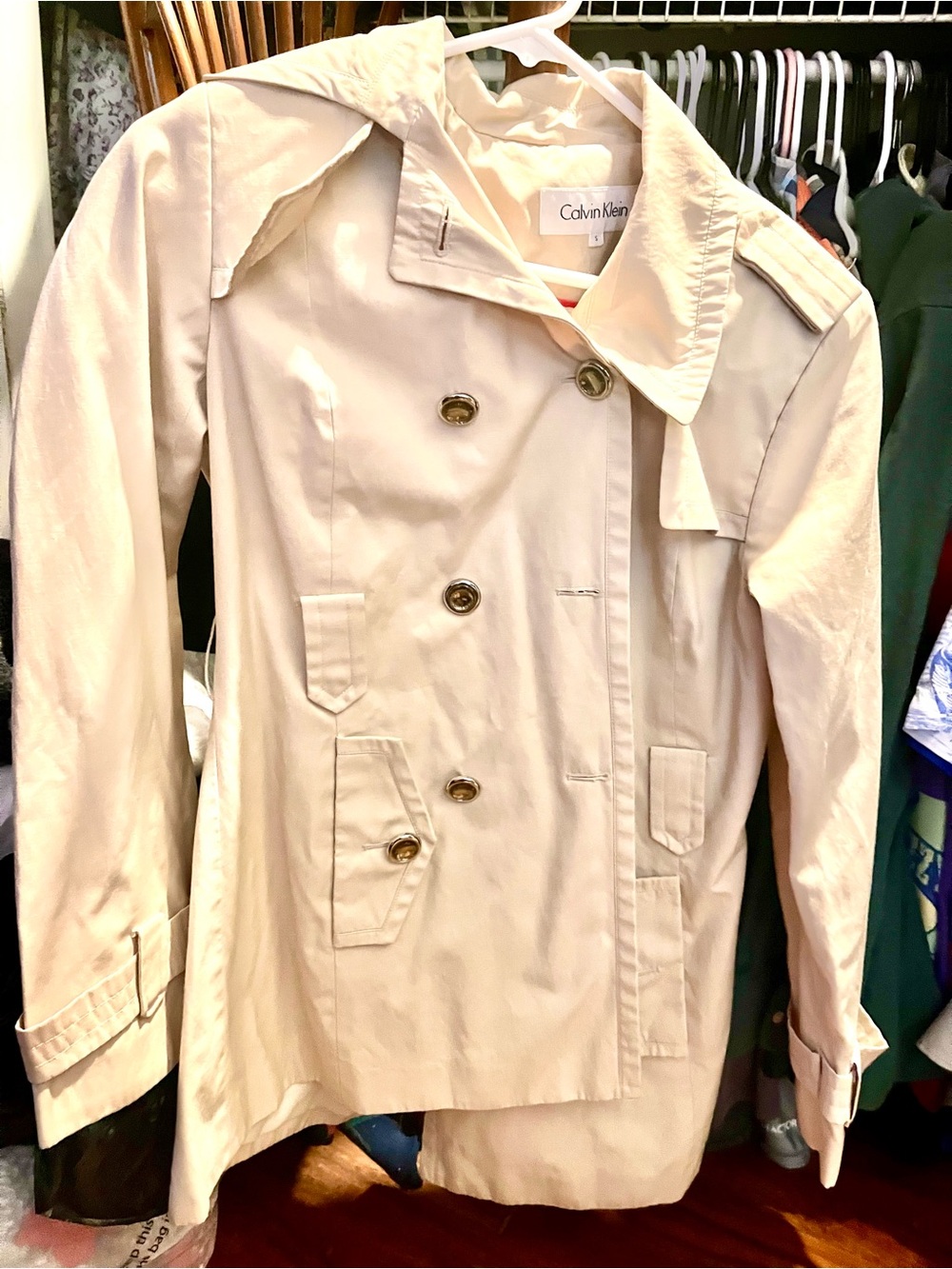 Calvin Klein Light Cream Double-Breasted Trench Coat